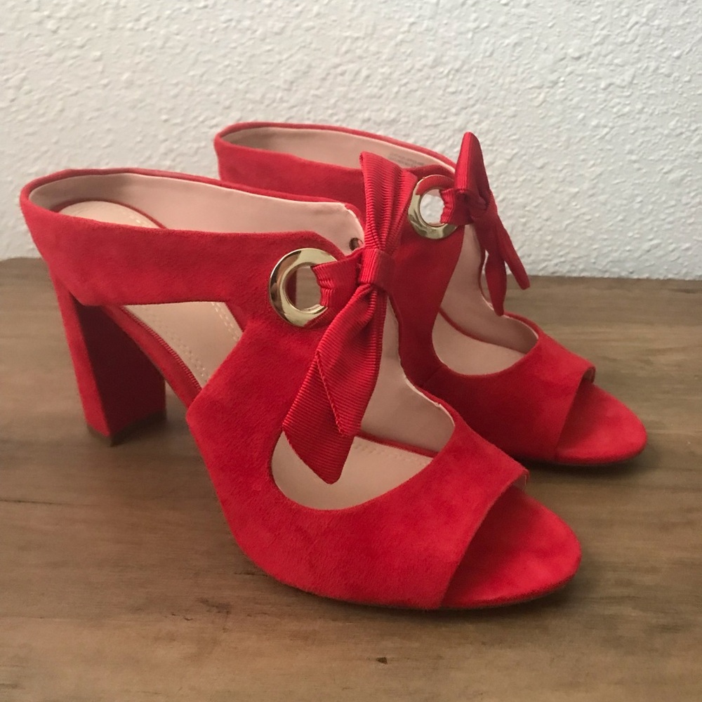 AD & Daughters Red Suede Bow Block Heel Sandals 7.5
